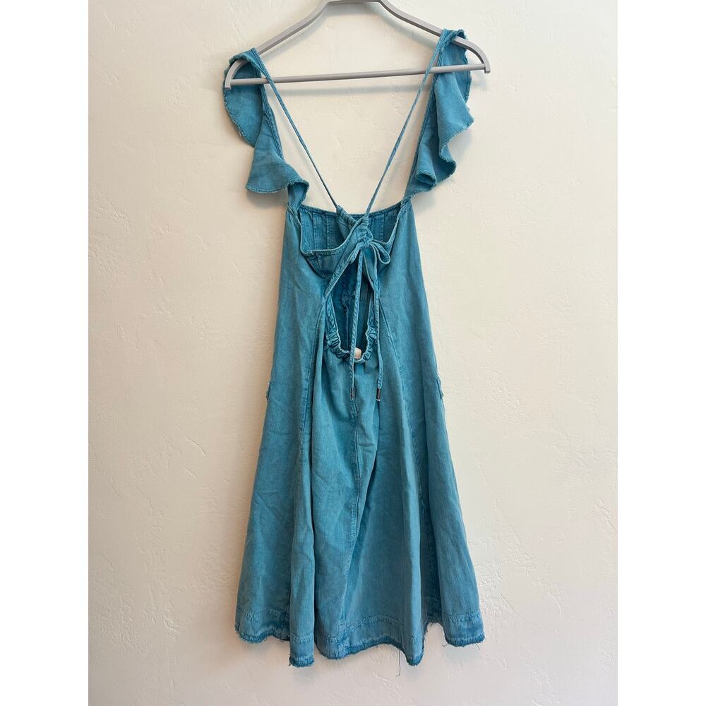 Anthropologie Pilcro Flutter Sleeve Blue Denim Midi Dress Extra Small Petite XSP - Picture 3 of 6